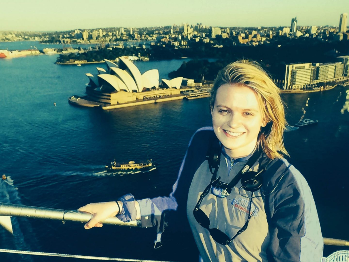 Laura on top of Sydney Harbour Bridge Climb