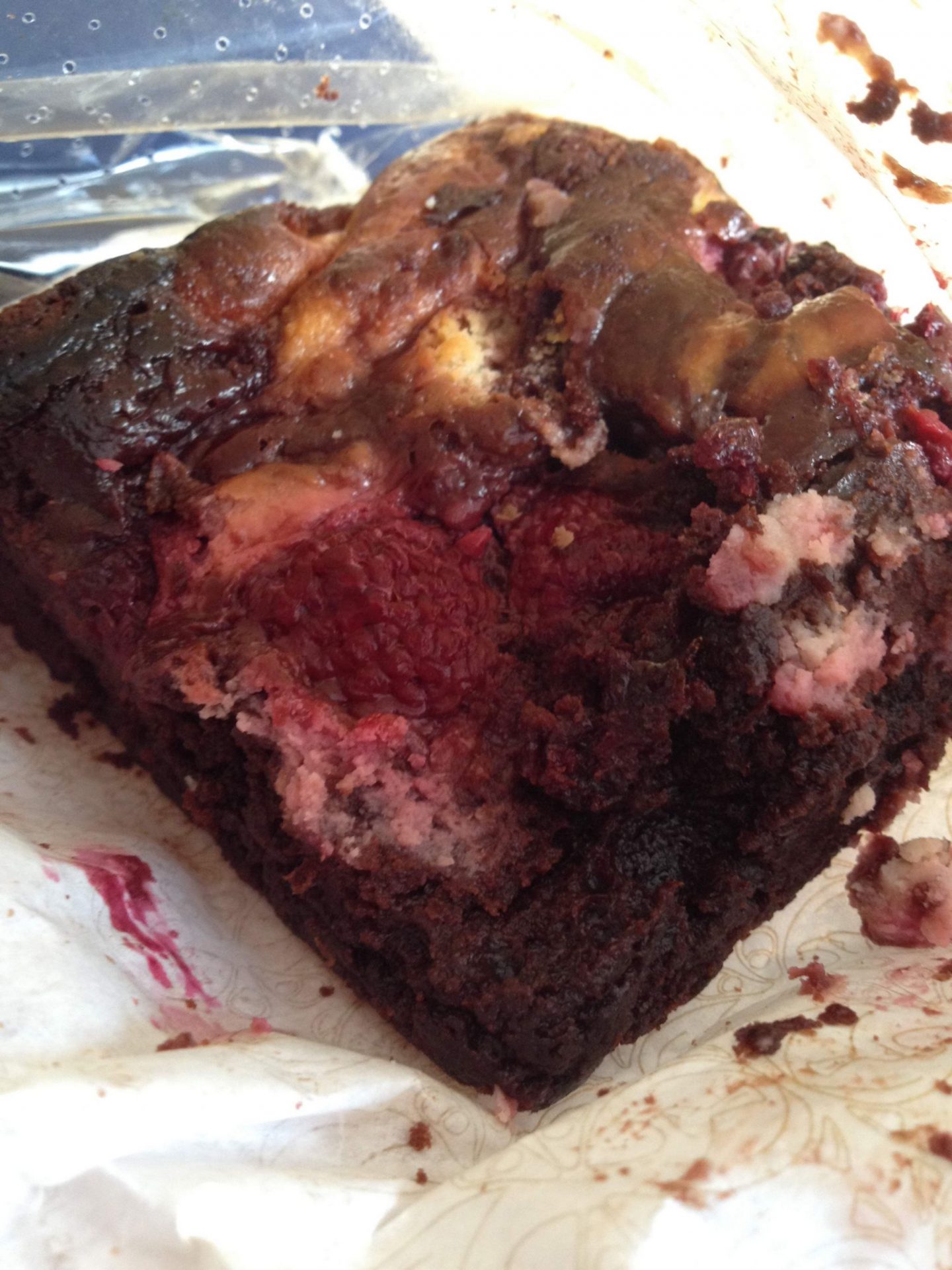 Raspberry and cream cheese brownie from Harrods, London