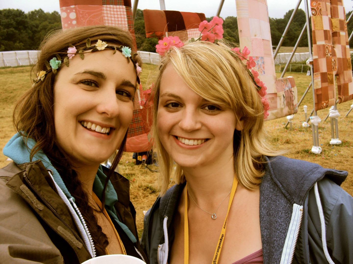 Jo and Laura with the Glastonbury sign
