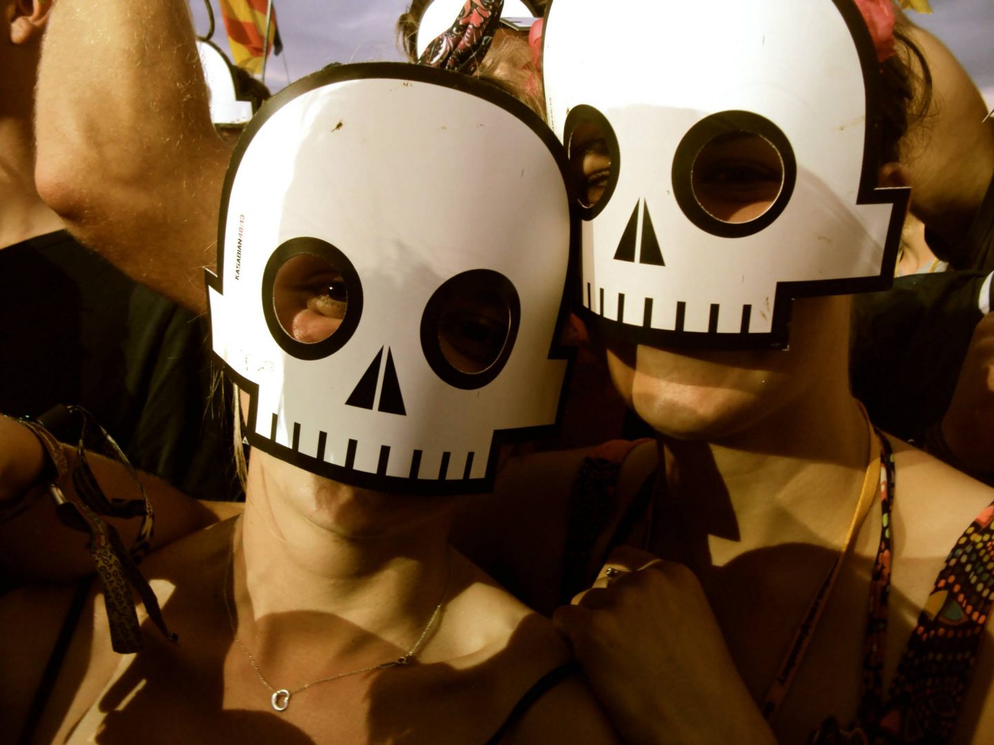 Wearing skeleton masks for Kasabian at Glastonbury Festival