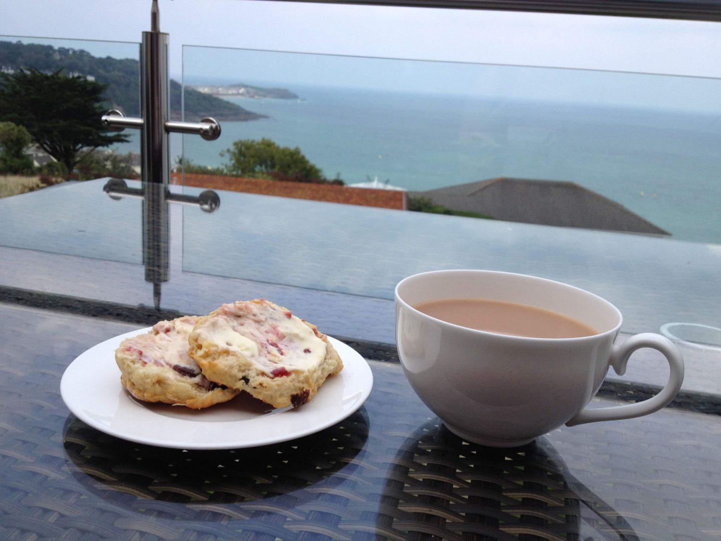 Cornish cream tea and scones with a view of St Ives, Cornwall