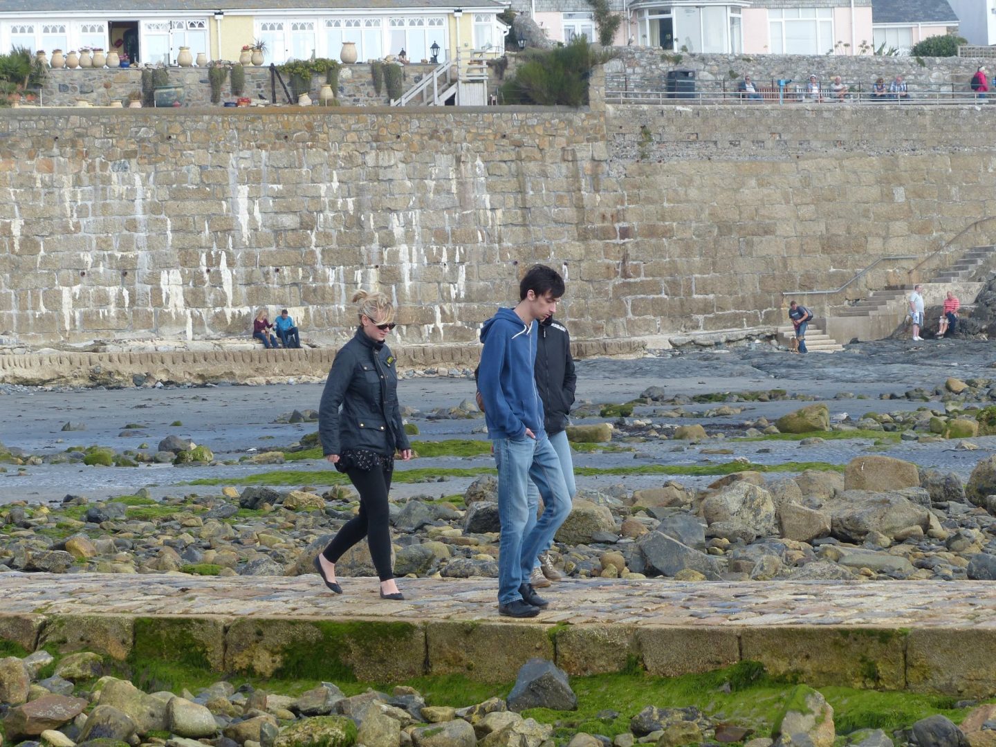 Walking the causeway to St Michaels Mount, Cornwall