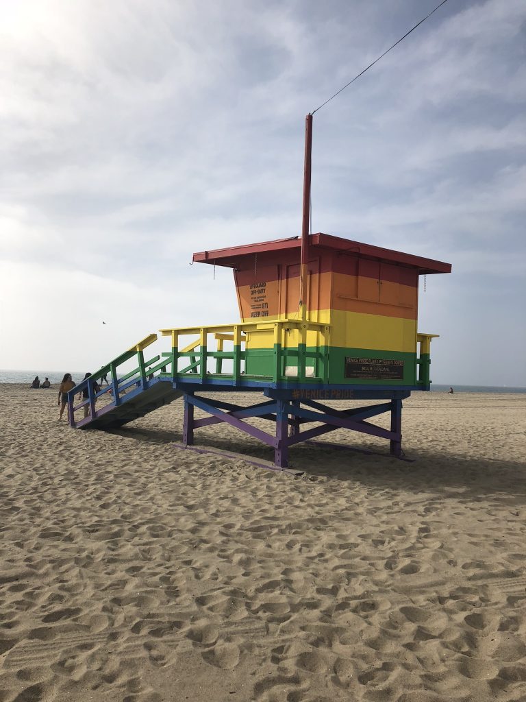 Rainbow lifeguard hut on Venice Beach, California