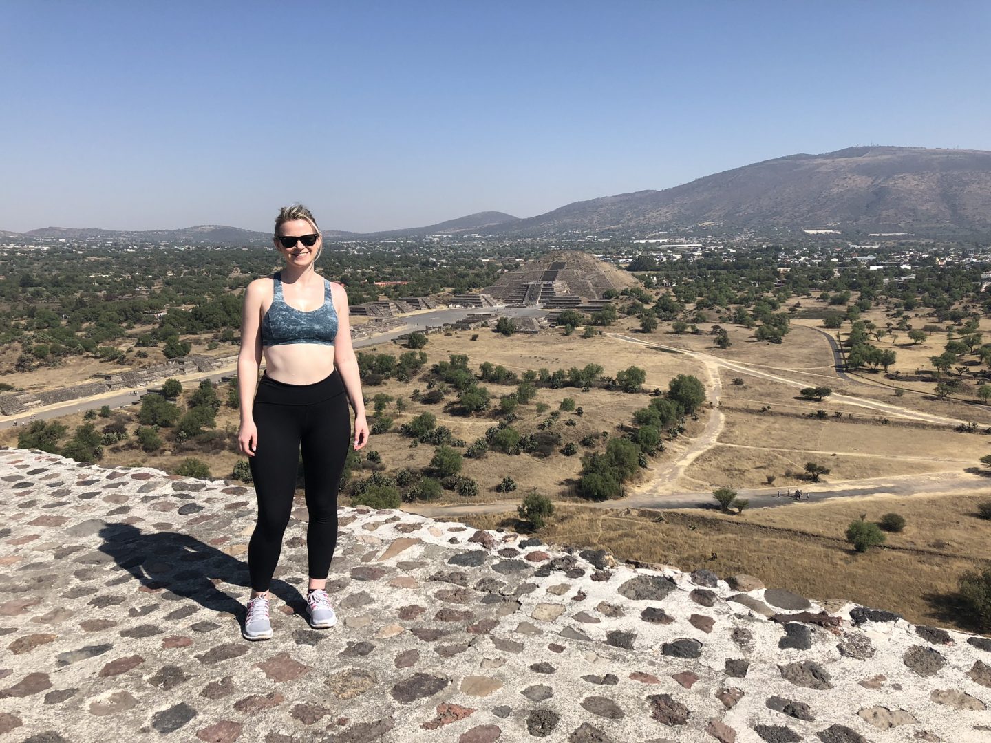 Laura on top of the Pyramid of the Sun, Teotihuacan