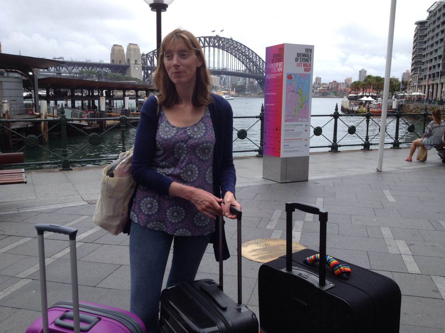 Mum with suitcases on Circular Quay, Sydney