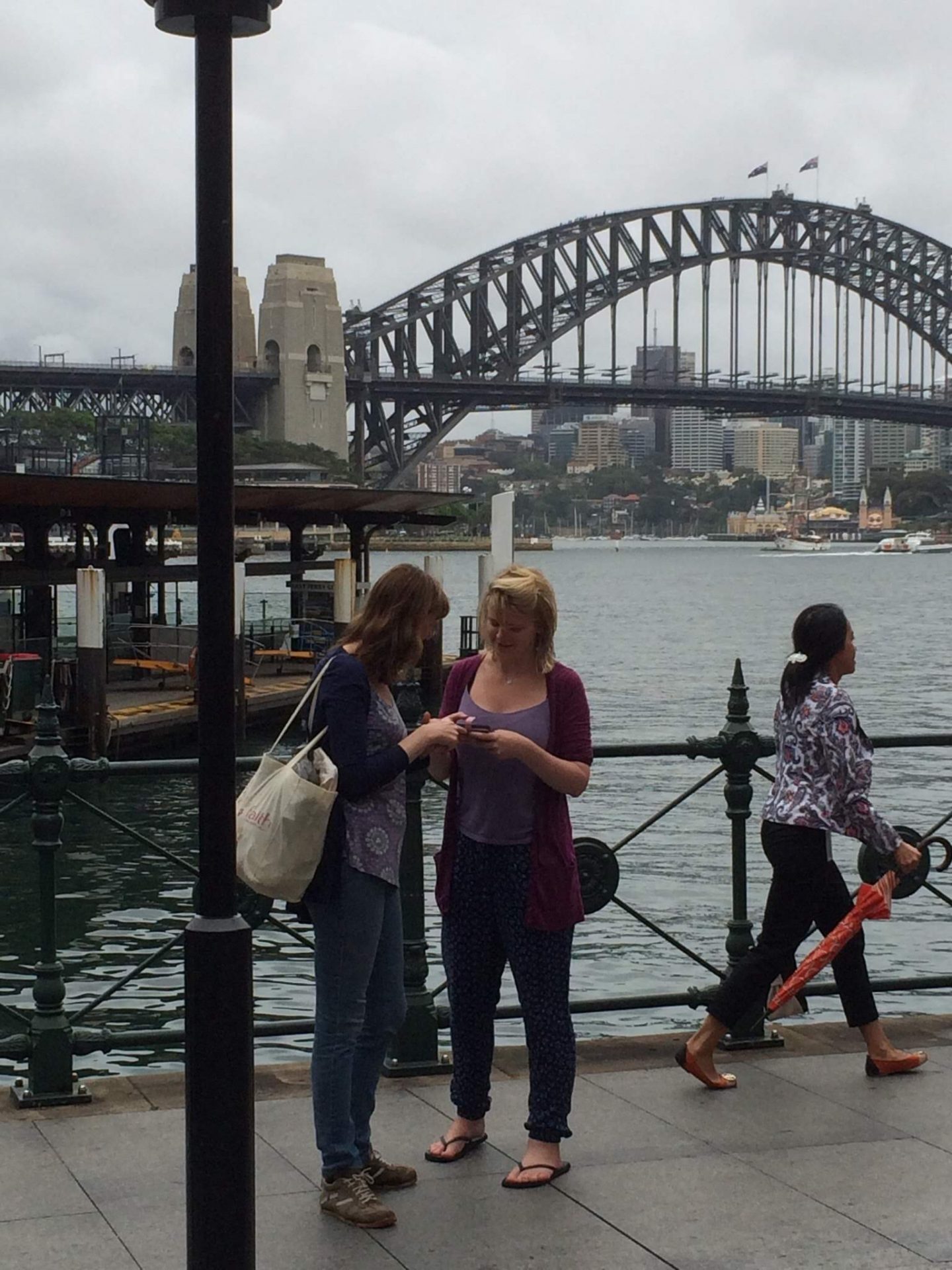 Laura and Mum with suitcases at Circular Quay, Sydney