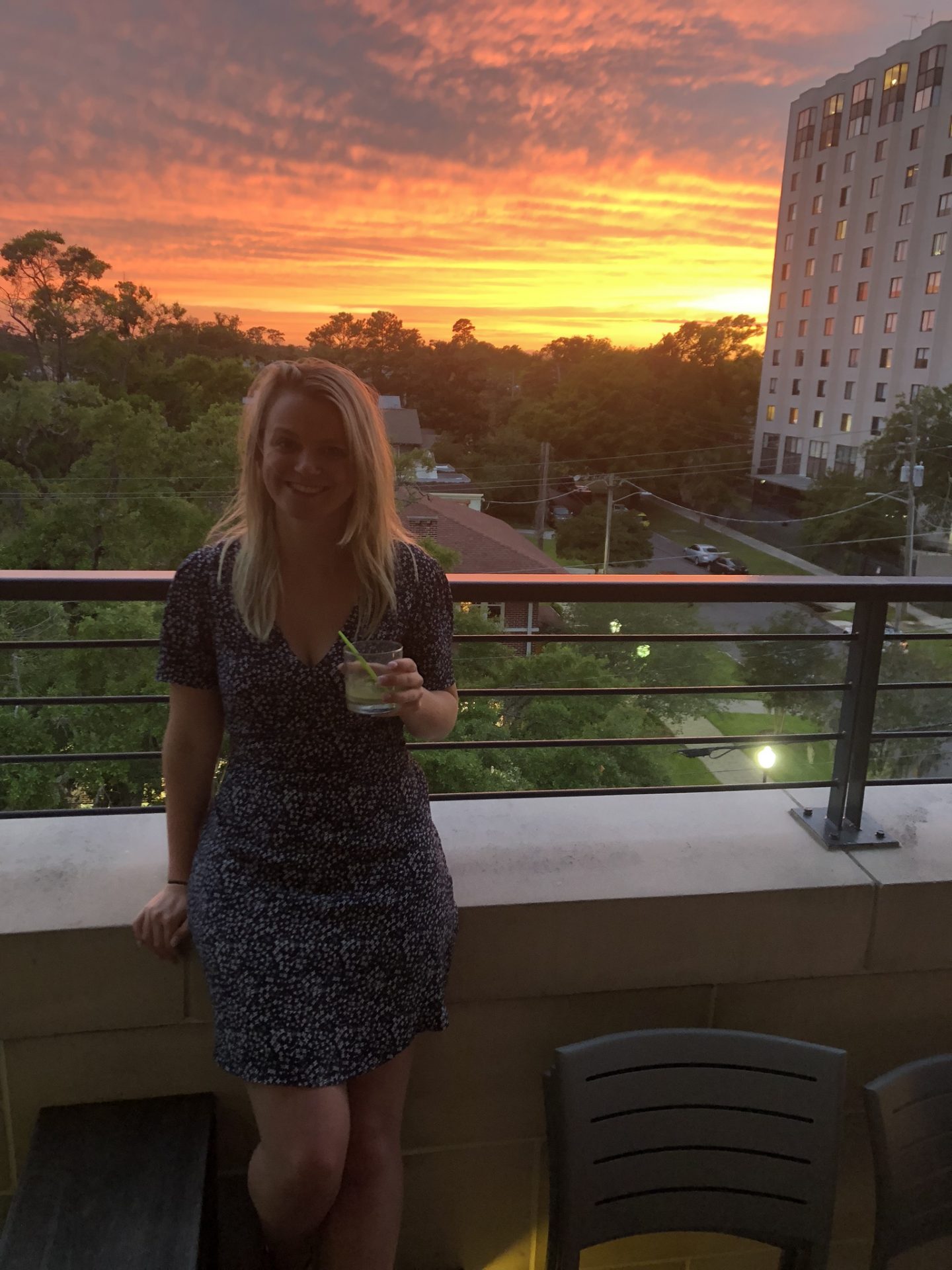Laura in front of the sunset in Jacksonville, Florida