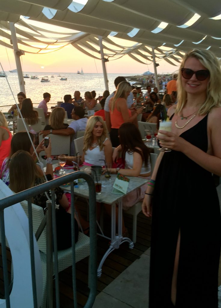 Laura catching the Cafe Mambo sunset on the Sunset Strip, Ibiza