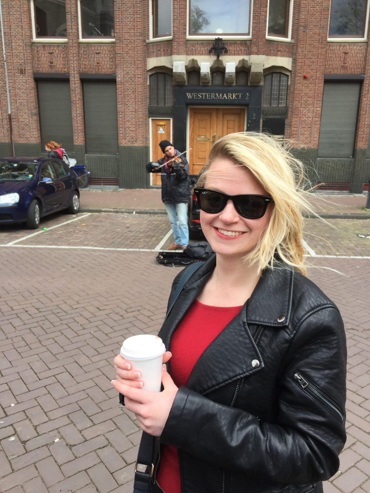 Laura queuing at Anne Frank House, Amsterdam