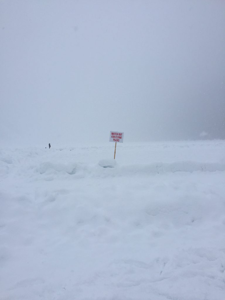 Ice hockey warning on the ice at Lake Louise