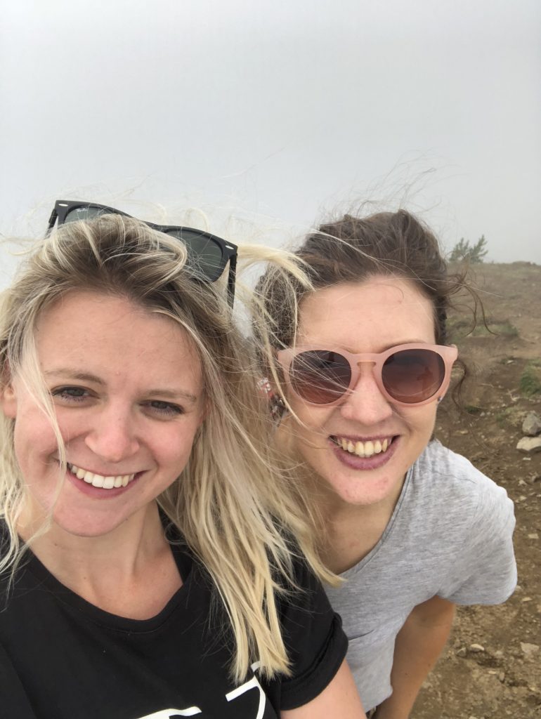 Girls at the mountain peak