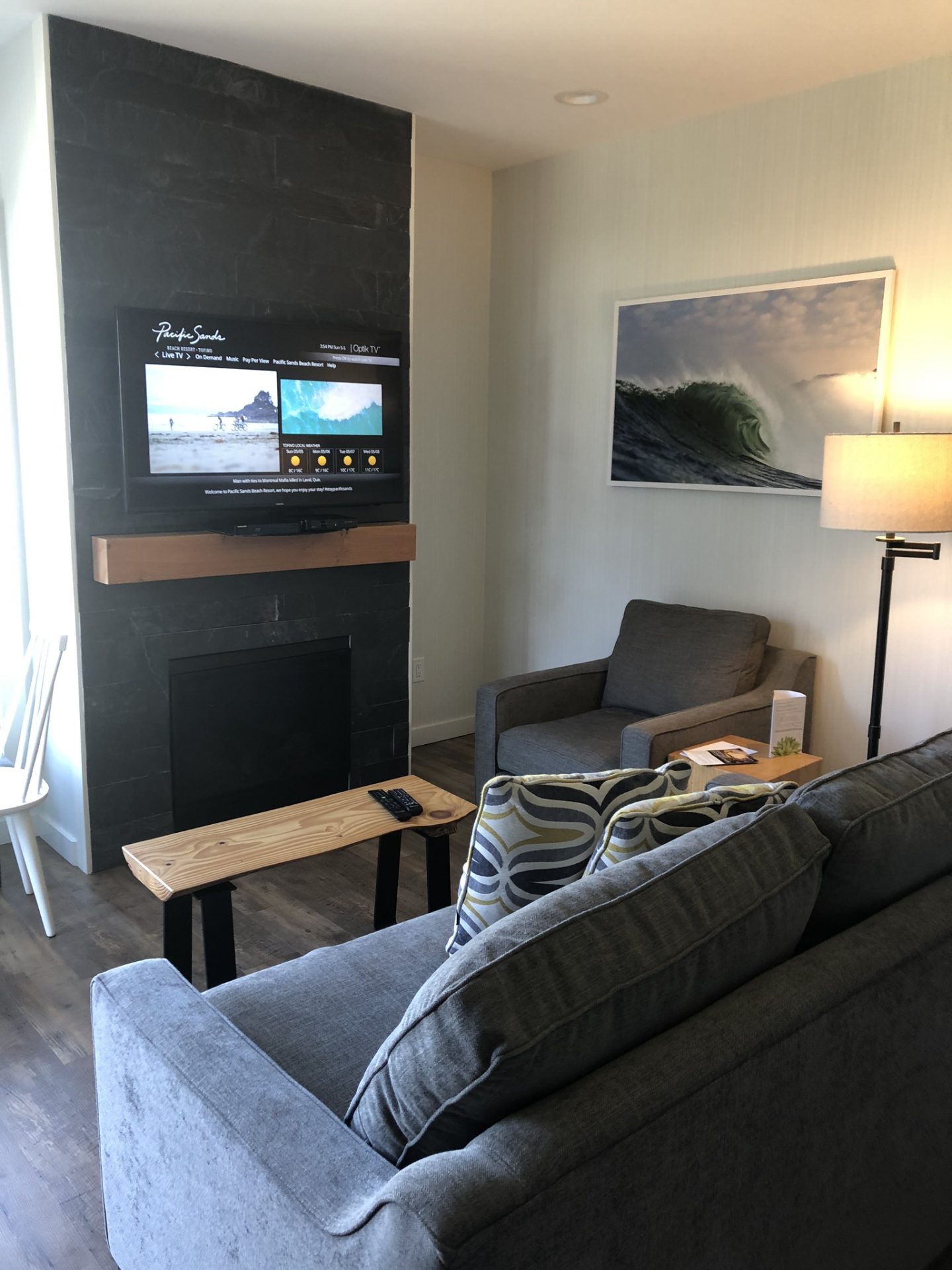 Living room at Pacific Sands Beach Resort, Tofino