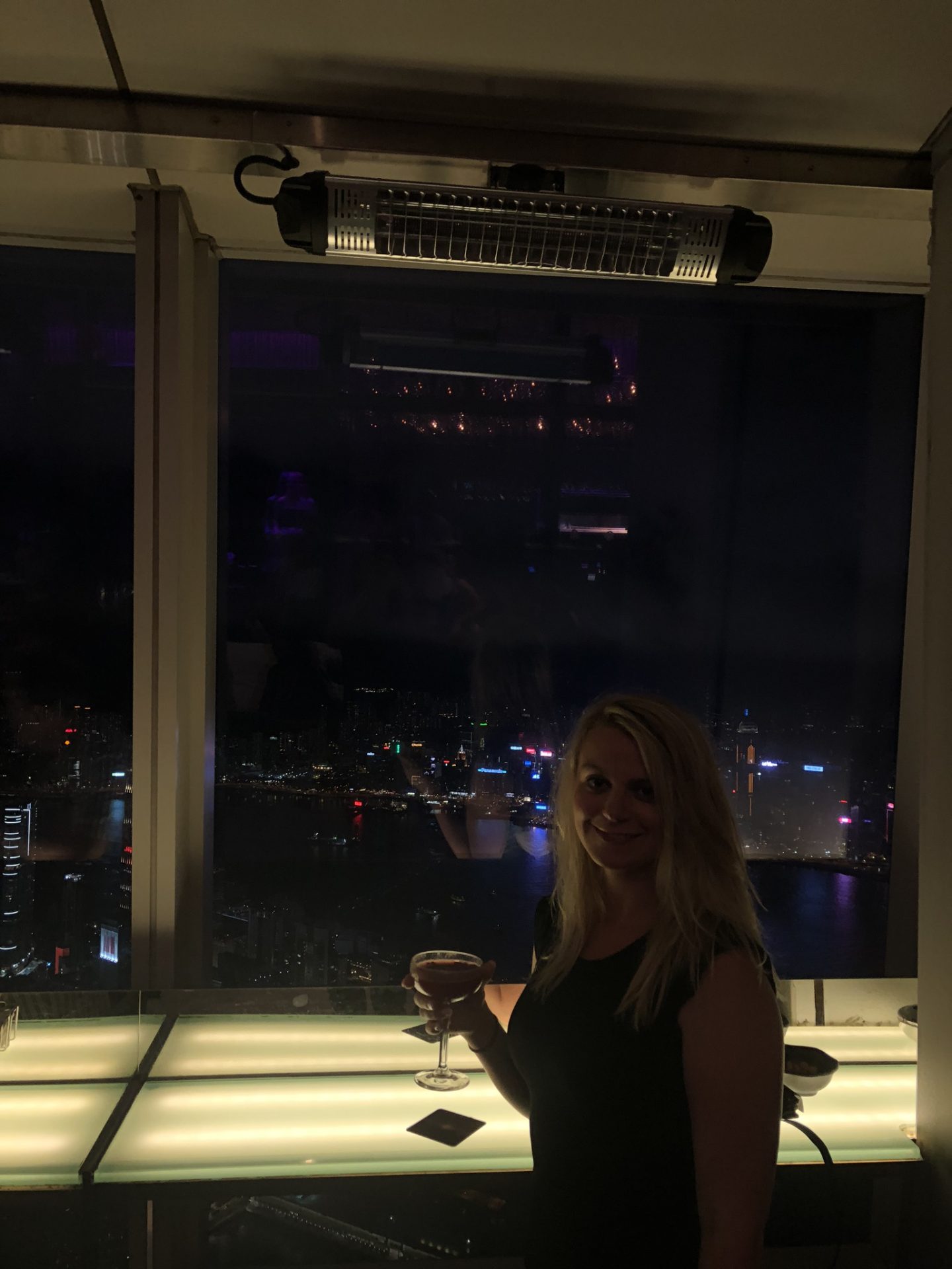 Laura at the Ozone bar in the Ritz, Hong Kong
