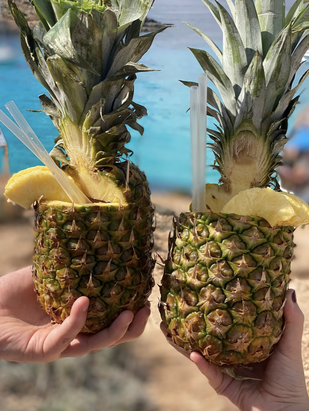 Pineapple cocktails at Blue Lagoon, Comino, Malta