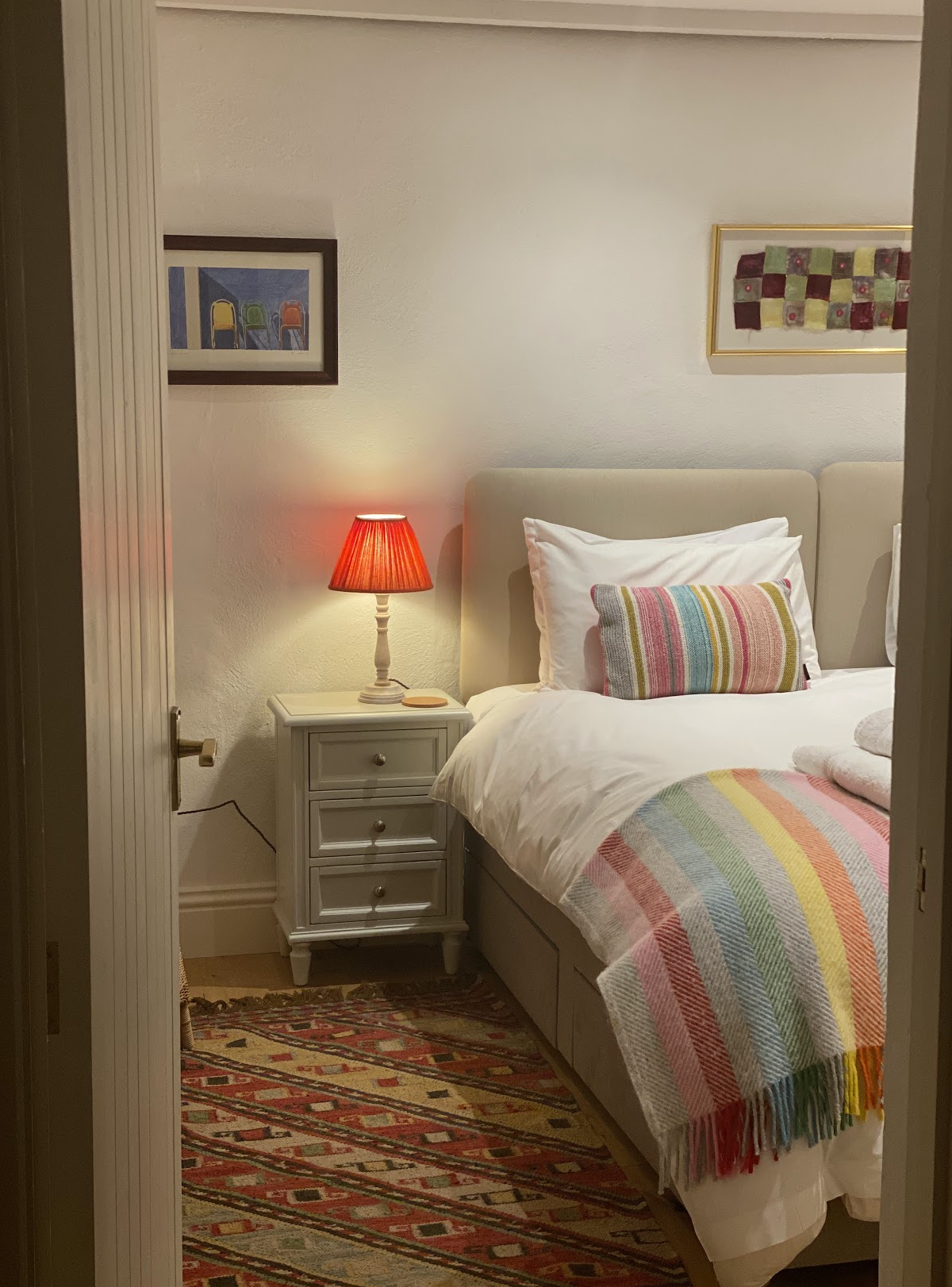 Colourful bedroom in our Portscatho holiday cottage